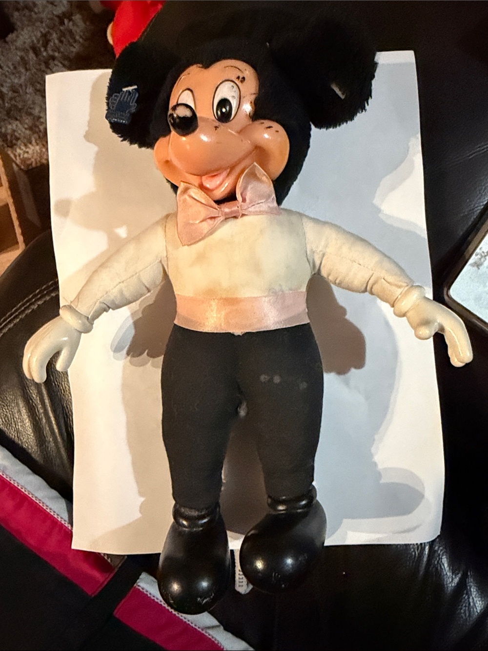 Classic Plush Mickey Mousr Character Doll in Black, CreamPink Ribbon needTLC